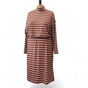 OLD NAVY Long-Sleeve Waist-Defined Rib-Knit Striped Midi Sweater Dress, Size 2X